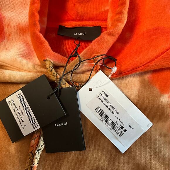 ALANUI: Men's Orange/Brown Tie Dye Cotton Hoodie - Small - Picture 4 of 8